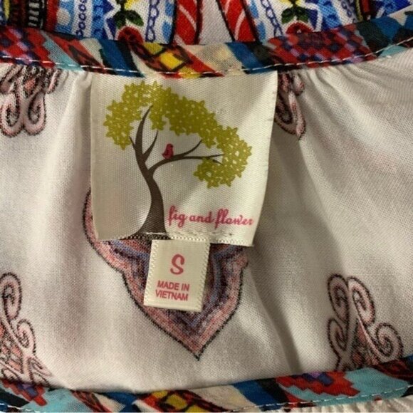 Fig And Flower Cold Shoulder Boho Tunic Top Paisley Print Multicolor Small - Picture 6 of 7